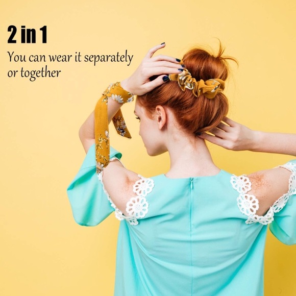 Mustard Yellow Polka Dot Scrunchie Hair Scarf - Picture 6 of 8